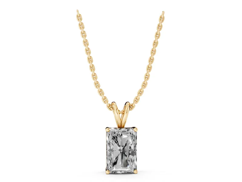 Radiant Cut Lab-Grown Diamond Solitaire Pendant Necklace | Split Bail | Yellow Gold