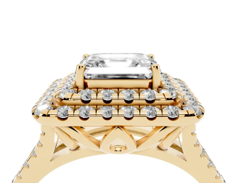 Asscher Cut Halo Split Shank Engagement Ring Setting | Yellow Gold