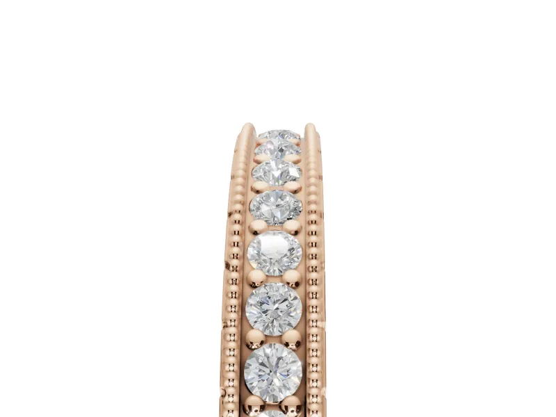 Round Lab-Grown Diamond Milgrain Pavé Eternity Band | Carved Side Walls | Rose Gold