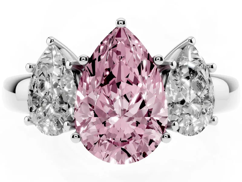 Pear-Shaped Three Stone Engagement Ring Setting for a Fancy Pink Lab-Grown Diamond | Matching Side Stones | Platinum