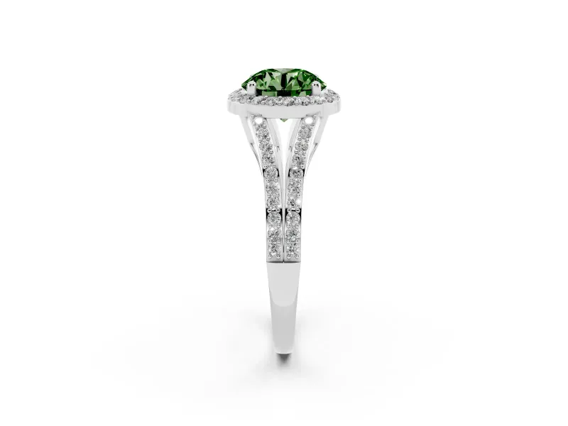 Round Halo Engagement Ring Setting for a Fancy Green Lab-Grown Diamond | Pave Split Shank | Platinum