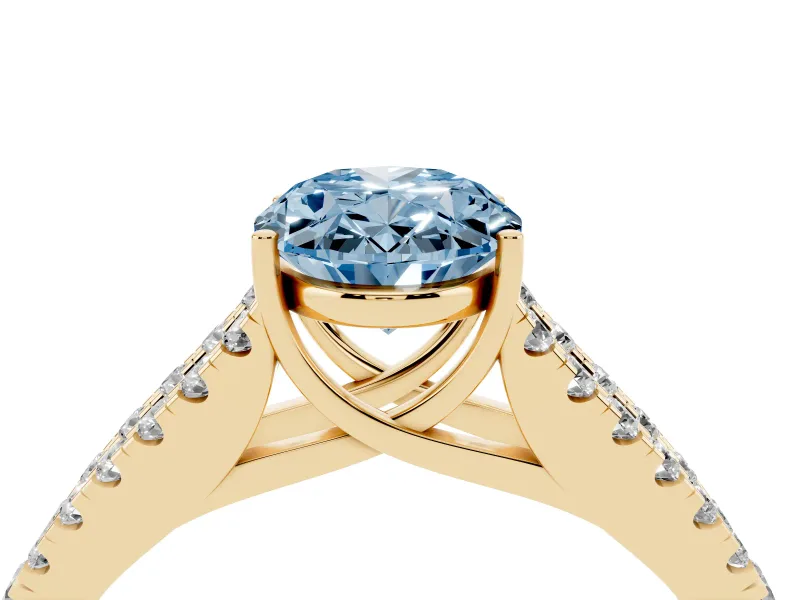 Oval Graduated Split Shank Engagement Ring Setting for a Fancy Blue Lab-Grown Diamond | Yellow Gold