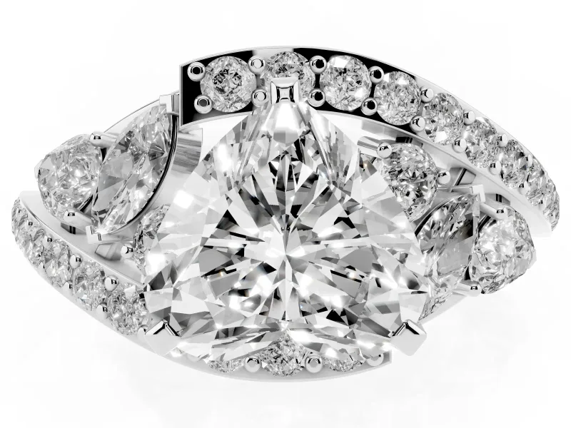 Heart-Shaped Bypass Pavé Engagement Ring Setting | Marquise and Pear Accents | Platinum