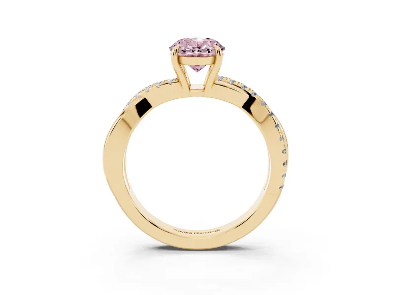 Oval Crossover Engagement Ring Setting for a Fancy Pink Lab-Grown Diamond | Yellow Gold