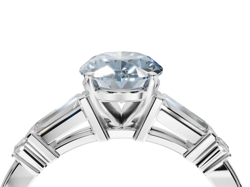 Oval Tapered Baguette Engagement Ring Setting for a Fancy Blue Lab-Grown Diamond | Sterling Silver