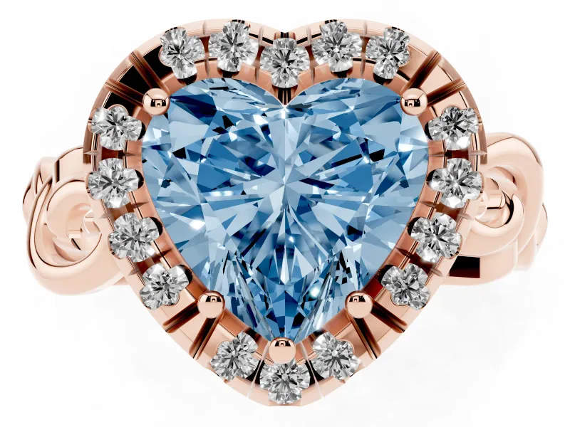 Heart-Shaped Filigree Halo Engagement Ring Setting for a Fancy Blue Lab-Grown Diamond | Rose Gold
