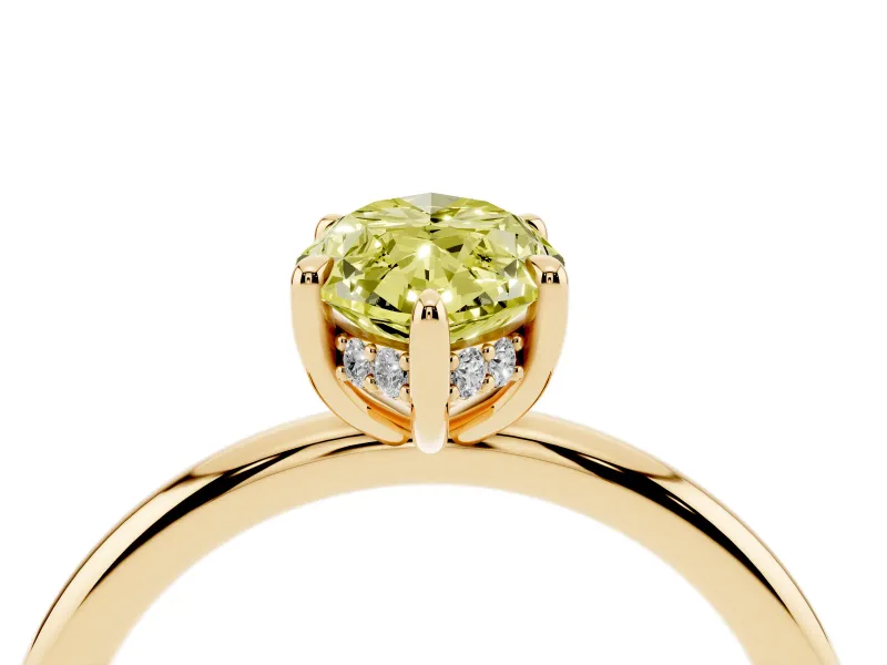 Fancy Yellow Marquise Cut Diamond Solitaire Ring Set in Yellow gold with Thin Band and Prong Setting