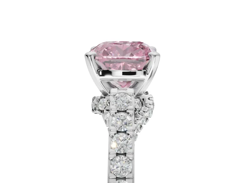 Cushion Cut Pavé Engagement Ring Setting for a Fancy Pink Lab-Grown Diamond | Crossover Gallery | Sterling Silver