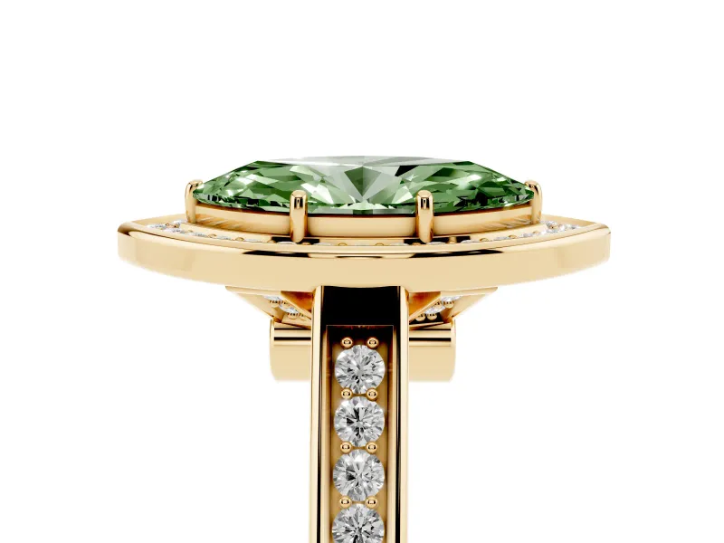 Marquise Rimmed Halo Engagement Ring Setting for a Fancy Green Lab-Grown Diamond | Yellow Gold