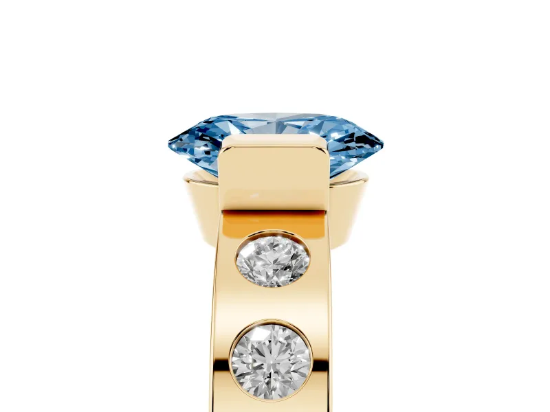 Oval Tension Style Engagement Ring Setting for a Fancy Blue Lab-Grown Diamond | Yellow Gold