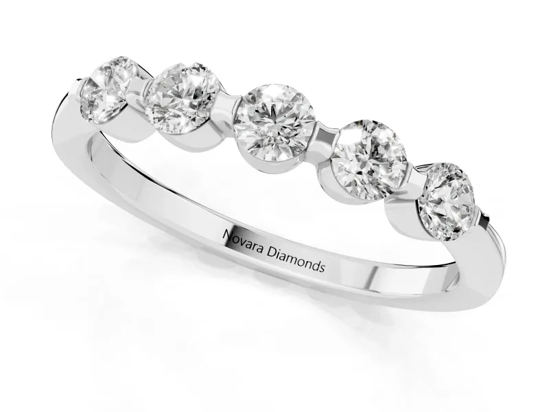 Five-Stone Round Diamond Half Eternity Bridal Band Set in Silver with Prong-Set Stones