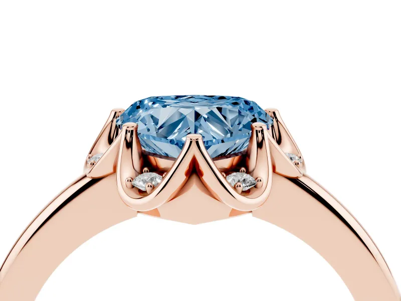 Heart-Shaped Petal Halo Engagement Ring Setting for a Fancy Blue Lab-Grown Diamond | Rose Gold