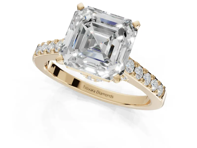 Asscher Cut Pavé Solitaire Engagement Ring Setting | Crossover Gallery | Yellow Gold