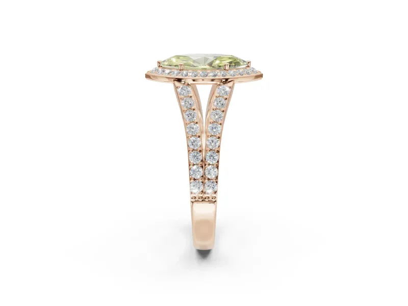Marquise Halo Pavé Engagement Ring Setting for a Fancy Yellow Lab-Grown Diamond | Narrow Split Shank | Rose Gold