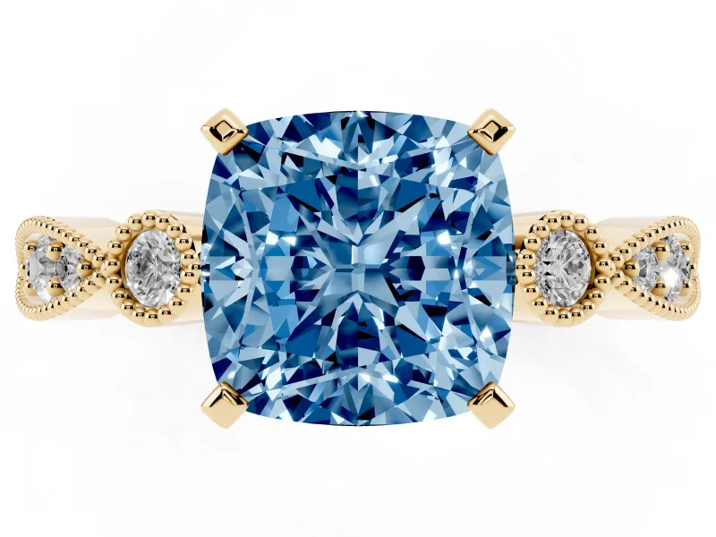Cushion Cut Vintage Engagement Ring Setting for a Fancy Blue Lab-Grown Diamond | Yellow Gold
