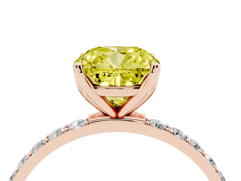 Cushion Cut Pave Solitaire Engagement Ring Setting for a Fancy Yellow Lab-Grown Diamond | Slim Band | Rose Gold
