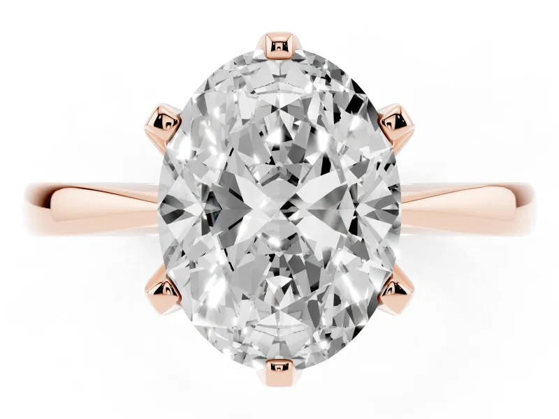 Oval Cut Diamond Solitaire Engagement Ring Set in Rose gold with Slim Tapered Solitaire Band