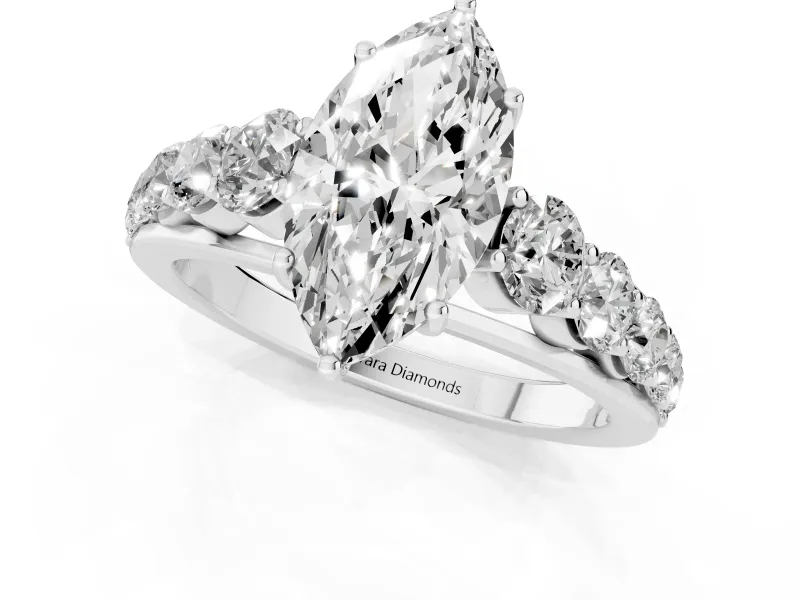 Marquise Graduated Side Stone Engagement Ring Setting | Flat Top Band | Sterling Silver