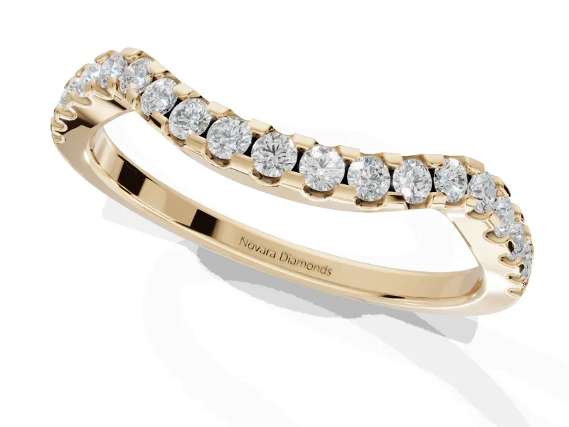 Round Lab-Grown Diamond Pavé Curved Wedding Band | Micro Prong Set | Yellow Gold