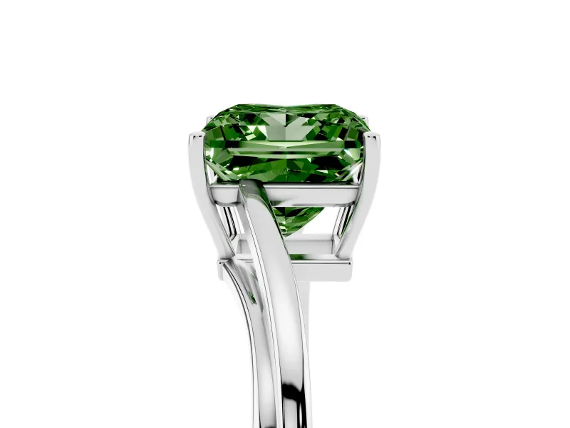 Fancy Green Princess Cut Diamond Solitaire Twist Band Ring Set in White gold with Prong Setting