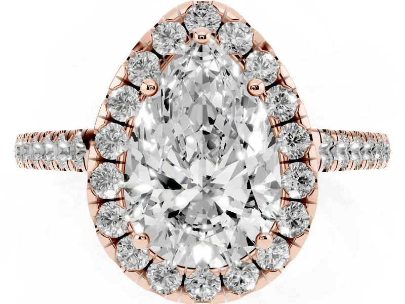 Pear-Shaped Halo Engagement Ring Setting | Pave Shoulders | Rose Gold