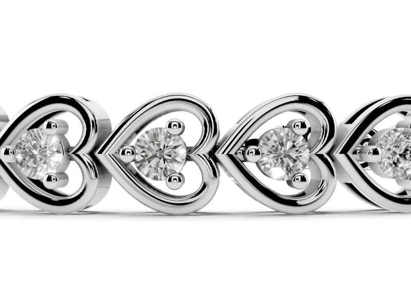 Round Lab-Grown Diamond Heart Link Tennis Bracelet | Double Outline | Sterling Silver