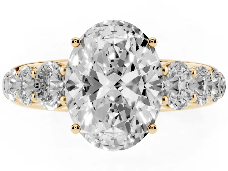 Oval Graduated Side Stone Engagement Ring Setting | Flat Top Band | Yellow Gold