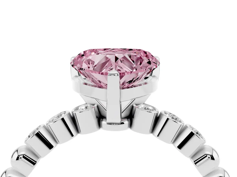 Heart-Shaped Beaded Solitaire Engagement Ring Setting for a Fancy Pink Lab-Grown Diamond | Platinum