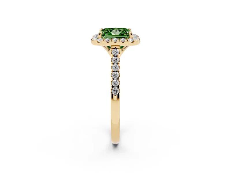 Princess Cut Raised Halo Engagement Ring Setting for a Fancy Green Lab-Grown Diamond | Yellow Gold