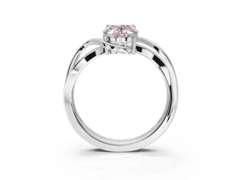 Oval Bypass Solitaire Engagement Ring Setting for a Fancy Pink Lab-Grown Diamond | Pavé Strands | Sterling Silver