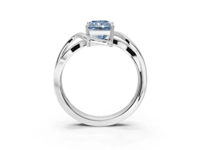 Radiant Cut Bypass Solitaire Engagement Ring Setting for a Fancy Blue Lab-Grown Diamond | Pavé Strands | Sterling Silver