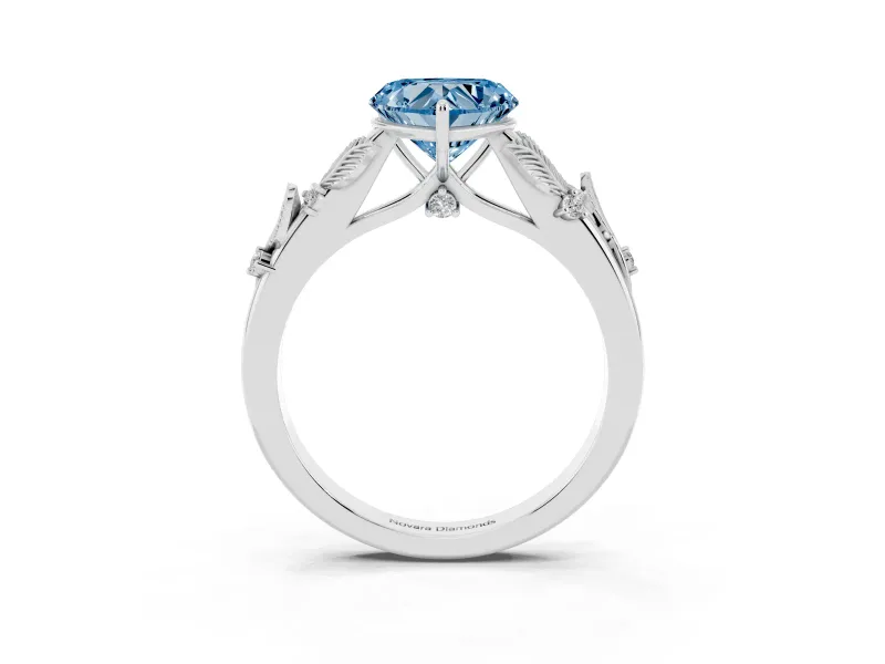 Heart-Shaped Leaf Solitaire Engagement Ring Setting for a Fancy Blue Lab-Grown Diamond | Platinum