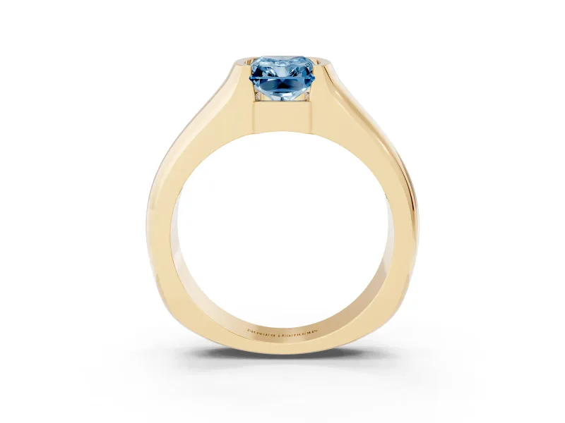 Radiant Cut Half Bezel Solitaire Engagement Ring Setting for a Fancy Blue Lab-Grown Diamond | Wide Band | Yellow Gold