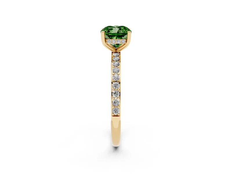 Cushion Cut Hidden Halo Engagement Ring Setting for a Fancy Green Lab-Grown Diamond | Yellow Gold