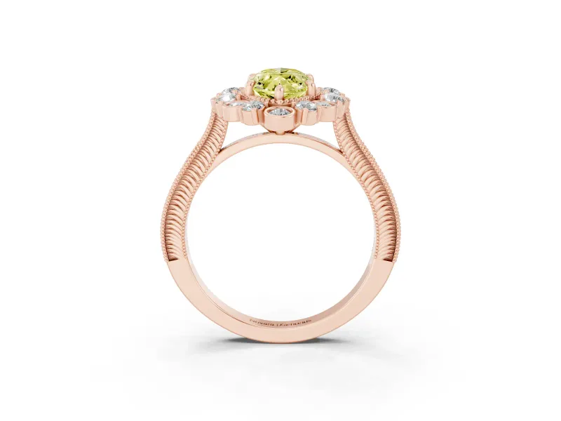 Marquise Scalloped Halo Engagement Ring Setting for a Fancy Yellow Lab-Grown Diamond | Milgrain Edges | Rose Gold