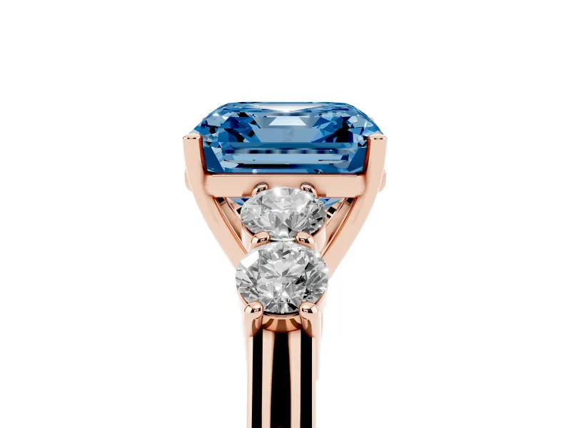 Asscher Cut 5 Stone Engagement Ring Setting for a Fancy Blue Lab-Grown Diamond | Rose Gold