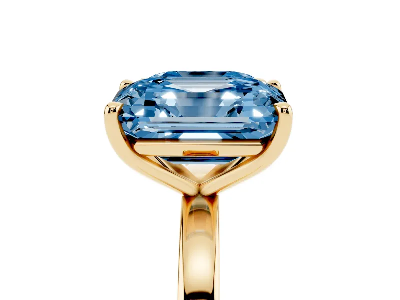 Fancy Blue Asscher Cut and Emerald Cut Toi Moi Ring Set in Yellow gold with Prong Setting