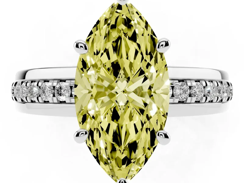Marquise Channel Set Engagement Ring Setting for a Fancy Yellow Lab-Grown Diamond | Rope Collar | White Gold