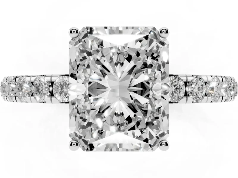 Radiant Cut Pave Engagement Ring Setting | Shared Prong Band | Sterling Silver