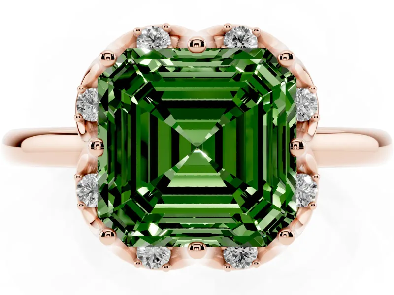 Asscher Cut Petal Halo Engagement Ring Setting for a Fancy Green Lab-Grown Diamond | Rose Gold