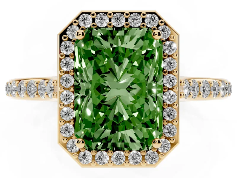 Radiant Cut Halo Engagement Ring Setting for a Fancy Green Lab-Grown Diamond | Yellow Gold - Design NV-24729
