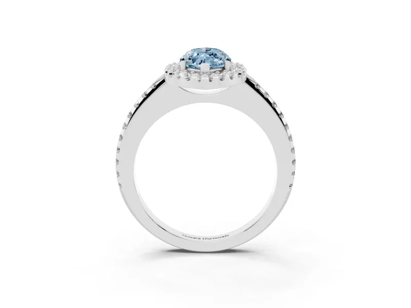 Marquise Pave Halo Engagement Ring Setting for a Fancy Blue Lab-Grown Diamond | Pave Band | Sterling Silver