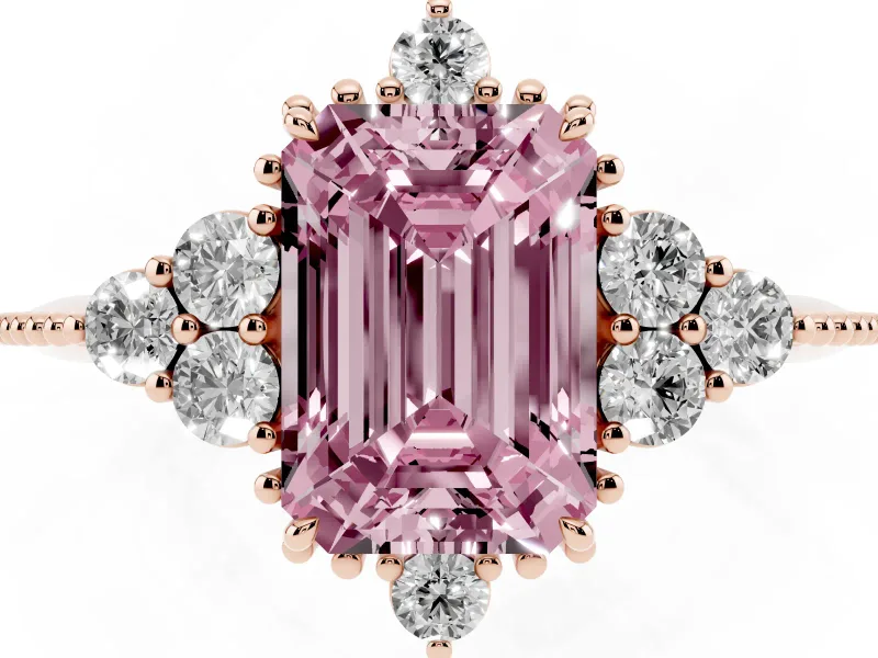 Emerald Cut Cluster Engagement Ring Setting for a Fancy Pink Lab-Grown Diamond | Rose Gold
