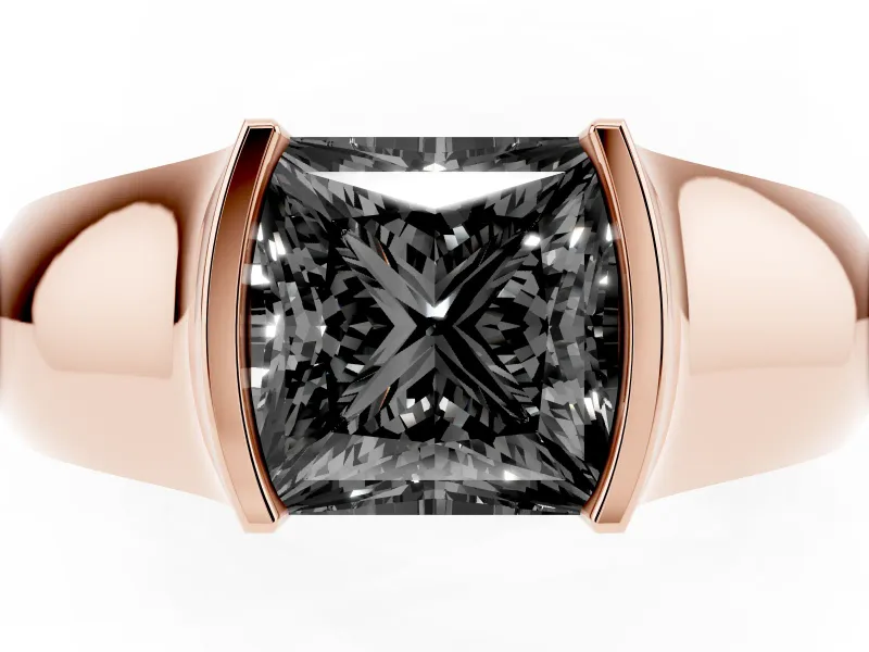 Princess Cut Half Bezel Solitaire Engagement Ring Setting for a Black Center | Wide Band | Rose Gold