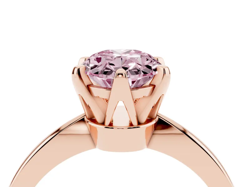 Fancy Pink Oval Cut Diamond Solitaire Engagement Ring Set in Rose gold with Slim Tapered Solitaire Band