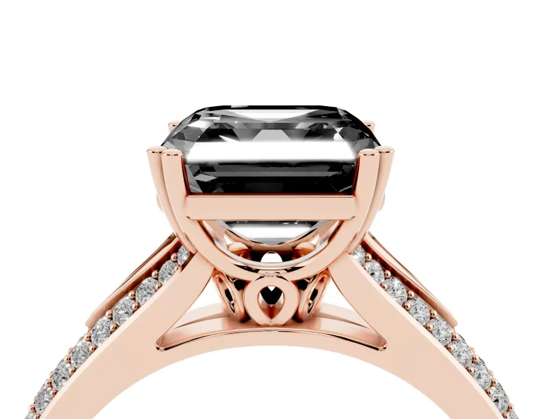 Asscher Cut Split Shank Engagement Ring Setting for a Black Center | Pavé Band | Rose Gold