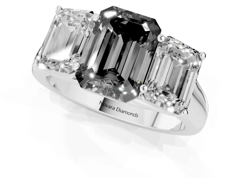 Emerald Cut Three Stone Engagement Ring Setting for a Black Center | Basket Prong Heads | Sterling Silver