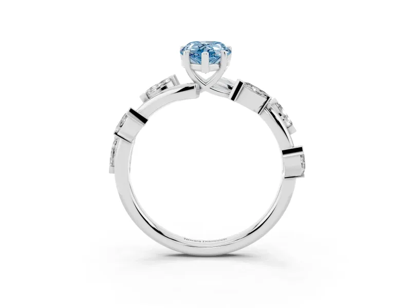 Pear-Shaped Twisted Vine Engagement Ring Setting for a Fancy Blue Lab-Grown Diamond | Marquise Leaves | Sterling Silver