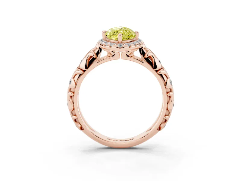 Marquise Leaf Halo Engagement Ring Setting for a Fancy Yellow Lab-Grown Diamond | Rose Gold