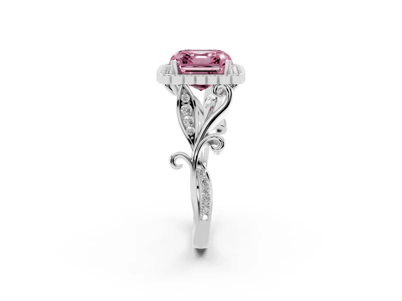 Asscher Cut Leaf Halo Engagement Ring Setting for a Fancy Pink Lab-Grown Diamond | Platinum